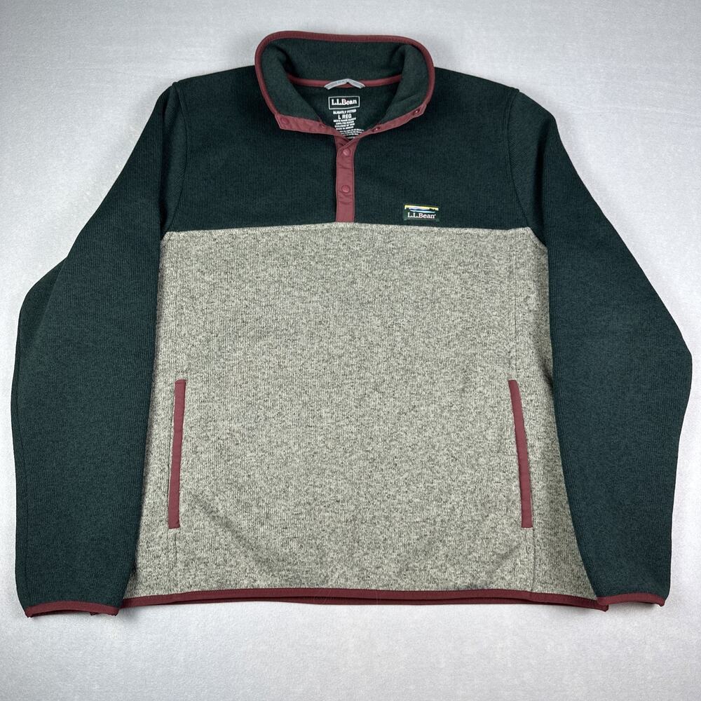 L.L. Bean Sweater Fleece Pullover Color Block Mens Size Large Reg Quarter Snap